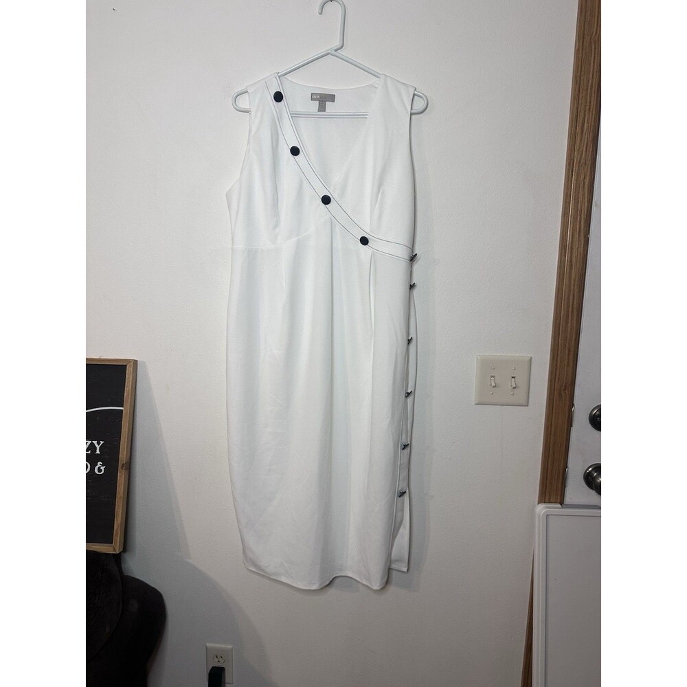 ASOS White Sleeveless V-Neck Solid Midi Dress Button Detail Size US 14